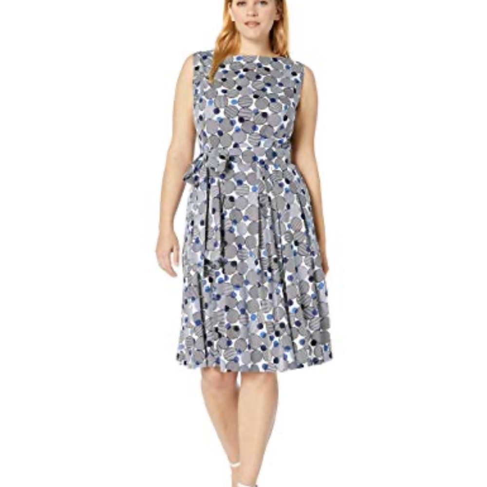 Anne Klein Geometric Circle Print Sleeveless Midi Dress